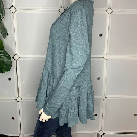 Anthropologie Deletta Teal Thea Tiered Ruffle Top Size Large - Picture 7 of 10